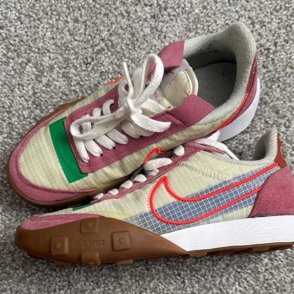 Stylish Cream and Pink Sneakers with Green Accents